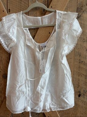 NWT Current Air White Ruffle Sleeve Tie-Front Blouse L